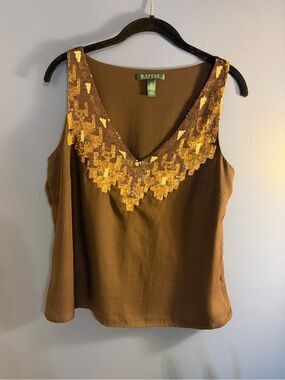 Ralph Lauren Brown V-Neck Sequin Trim Sleeveless Camisole Size 10